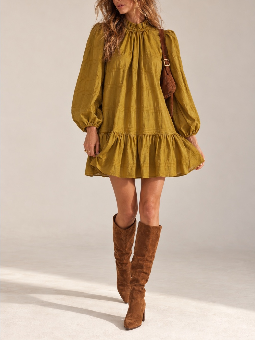 Corey Lynn Calter Anthropologie Mustard Jacquard Ruffle Boho Mini Dress Small